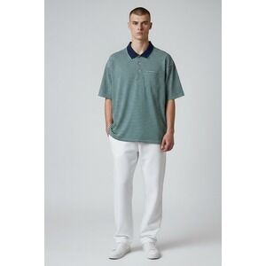 Roundtree & Yorke Travel Smart‎ Dark Blue Green Stripes Polo Shirt Men's 2XB